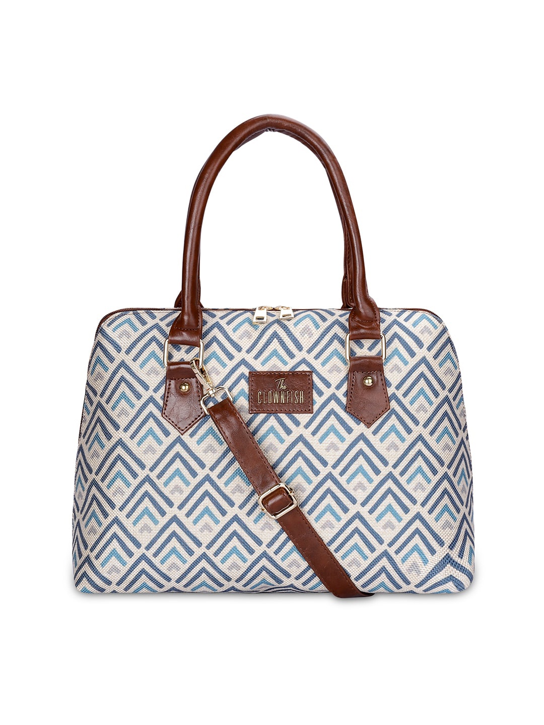 

THE CLOWNFISH Geometric Structured Handheld Bag, White