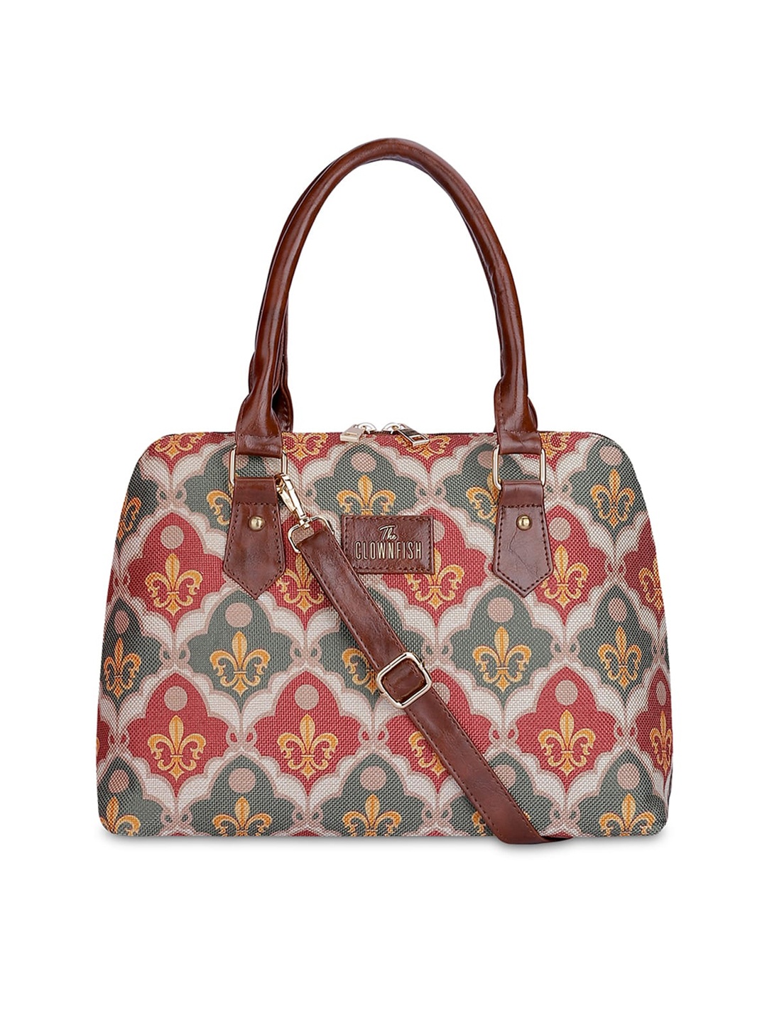 

THE CLOWNFISH Ethnic Motifs Printed Structured Shoulder Bag, Brown