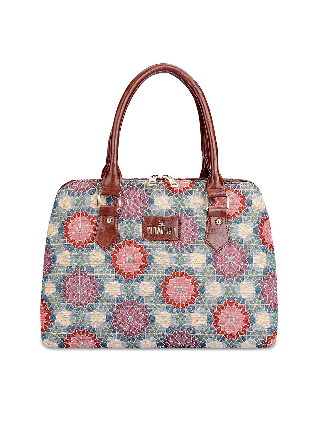 

THE CLOWNFISH Ethnic Motifs Printed Structured Handheld Bag, Off white