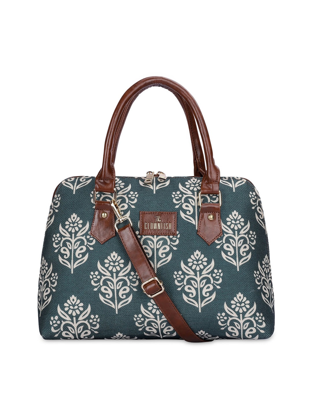 

THE CLOWNFISH Ethnic Motifs Printed Structured Handheld Bag, Sea green