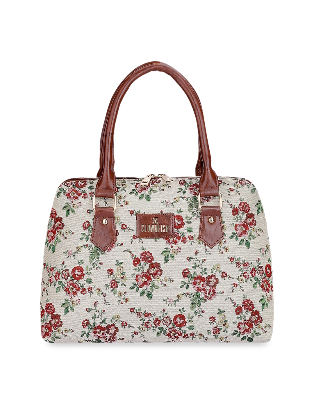 

THE CLOWNFISH Floral Printed Structured Handheld Bag, Off white