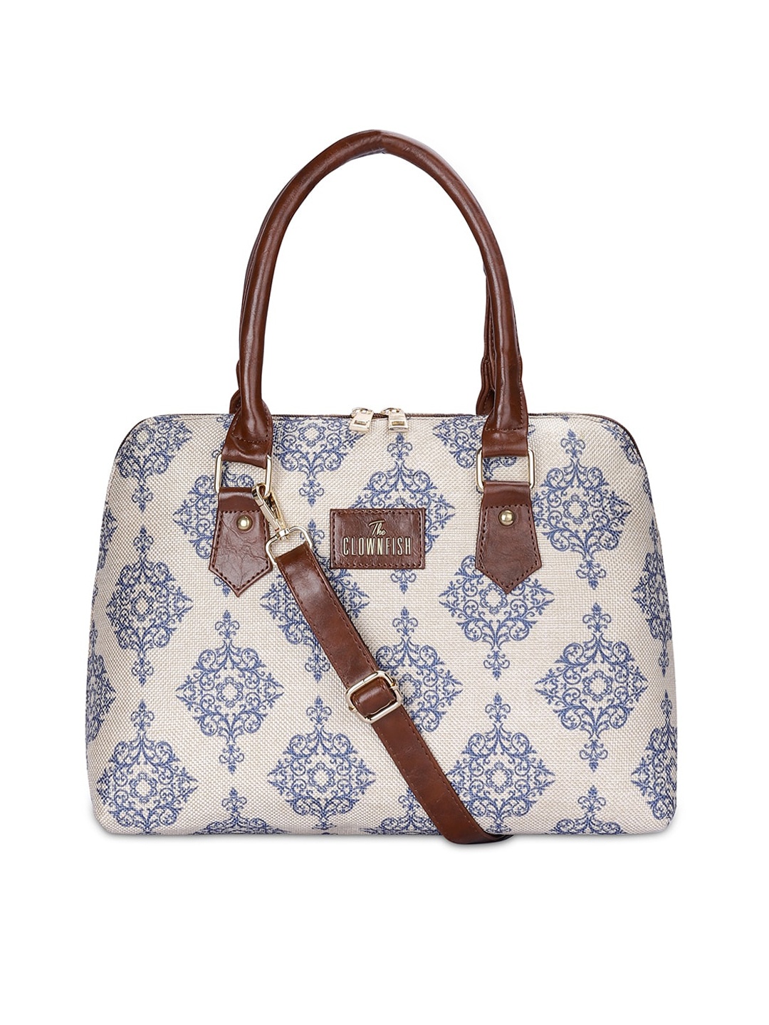 

THE CLOWNFISH Montana Ethnic Printed Oversized Structured Handheld Bag, Off white