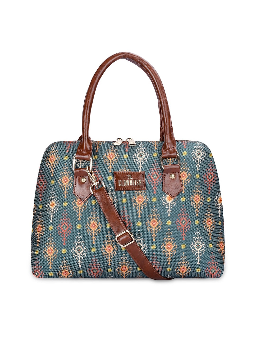 

THE CLOWNFISH Ethnic Motifs Printed Structured Handheld Bag, Green