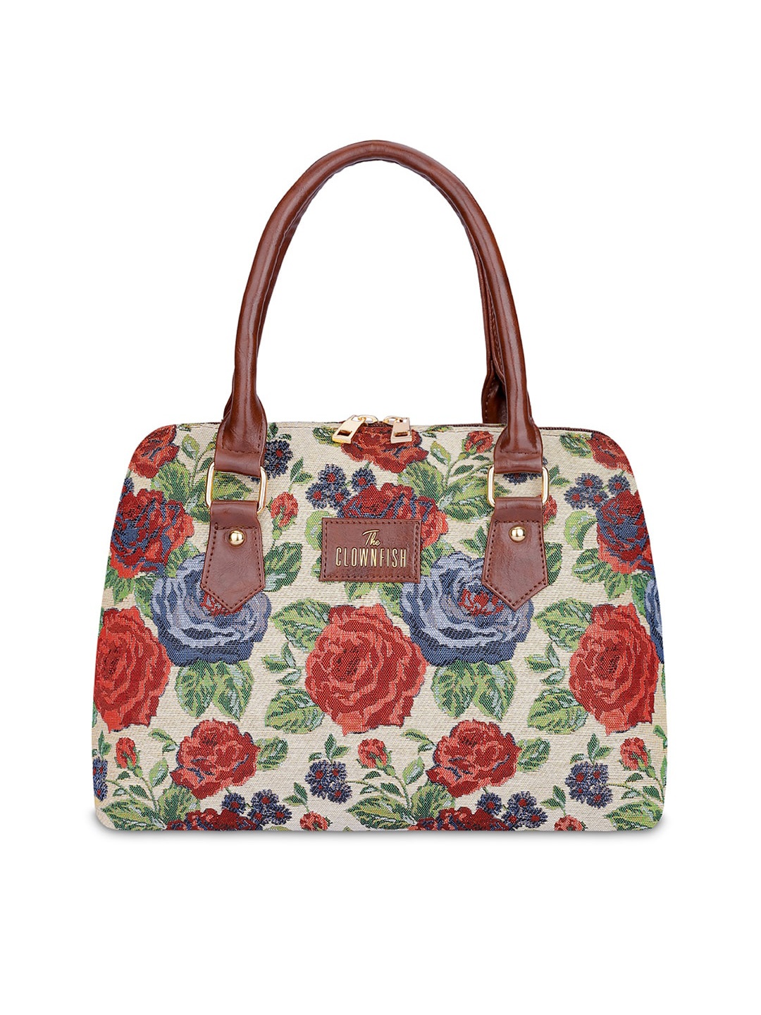 

THE CLOWNFISH Floral Printed Structured Cotton Handheld Bag, Red