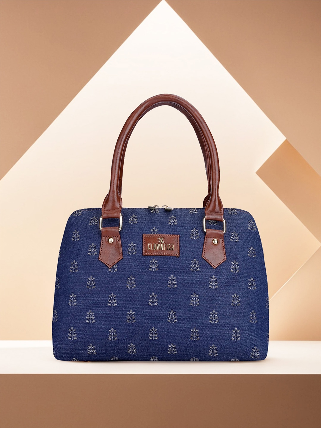 

THE CLOWNFISH Montana Navy Blue Printed Bowling Handheld Bag