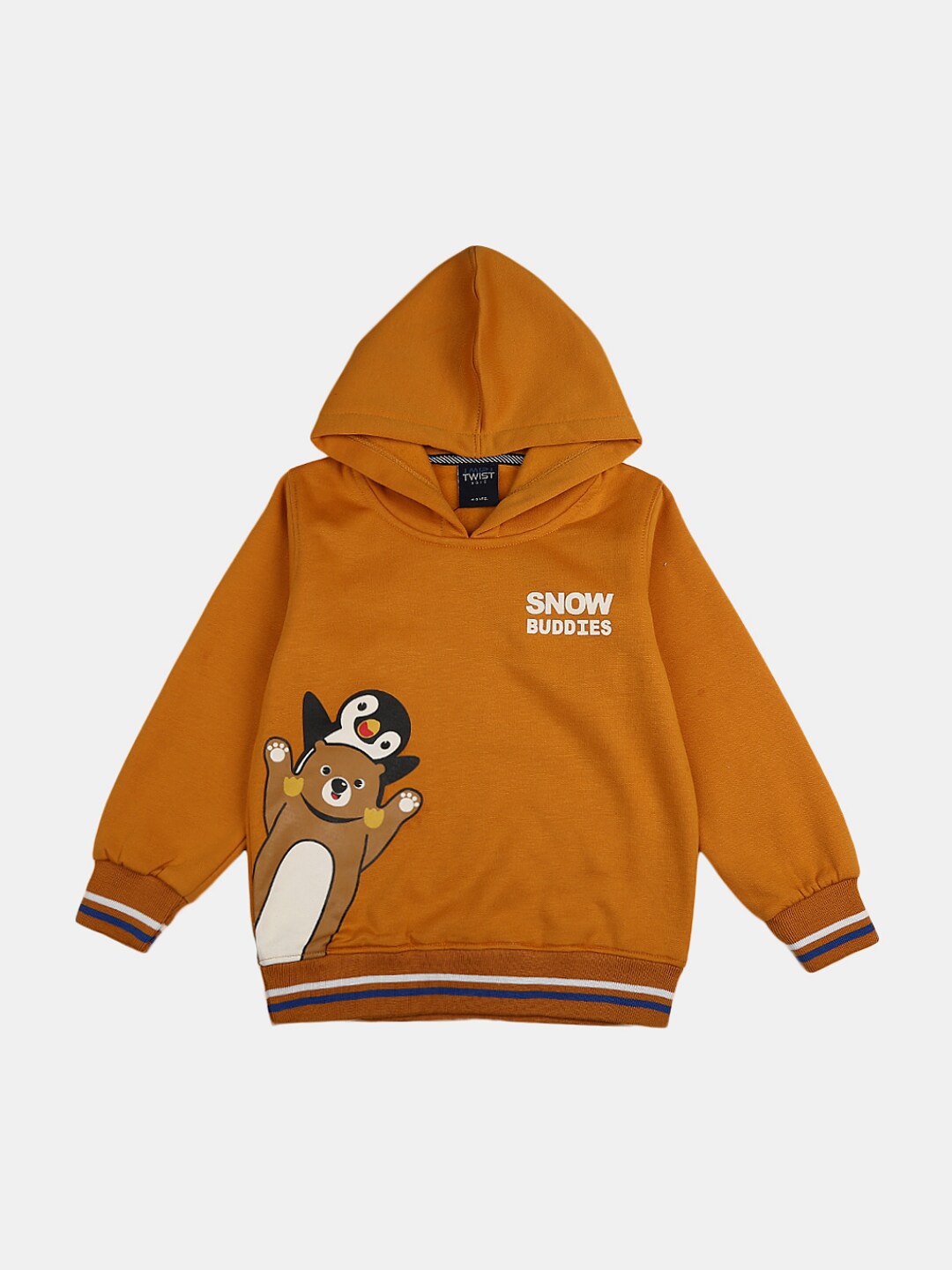 

V-Mart Boys Printed Cotton Hooded Sweatshirt, Mustard