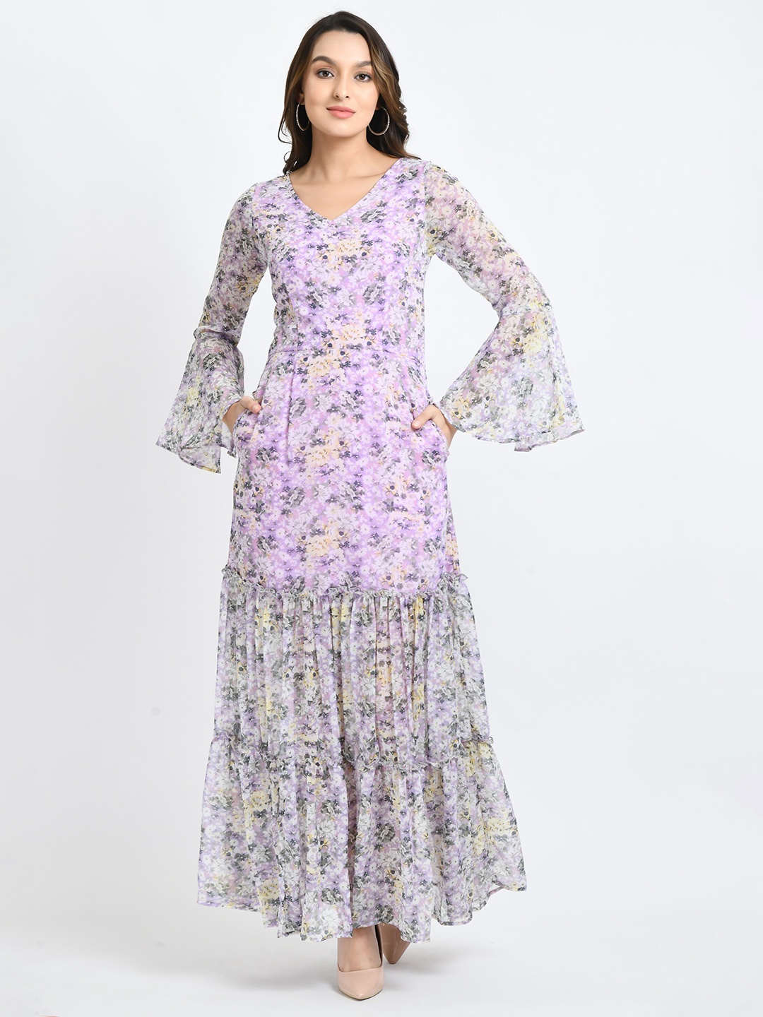 

V&M Floral Chiffon A-Line Maxi Dress, Lavender