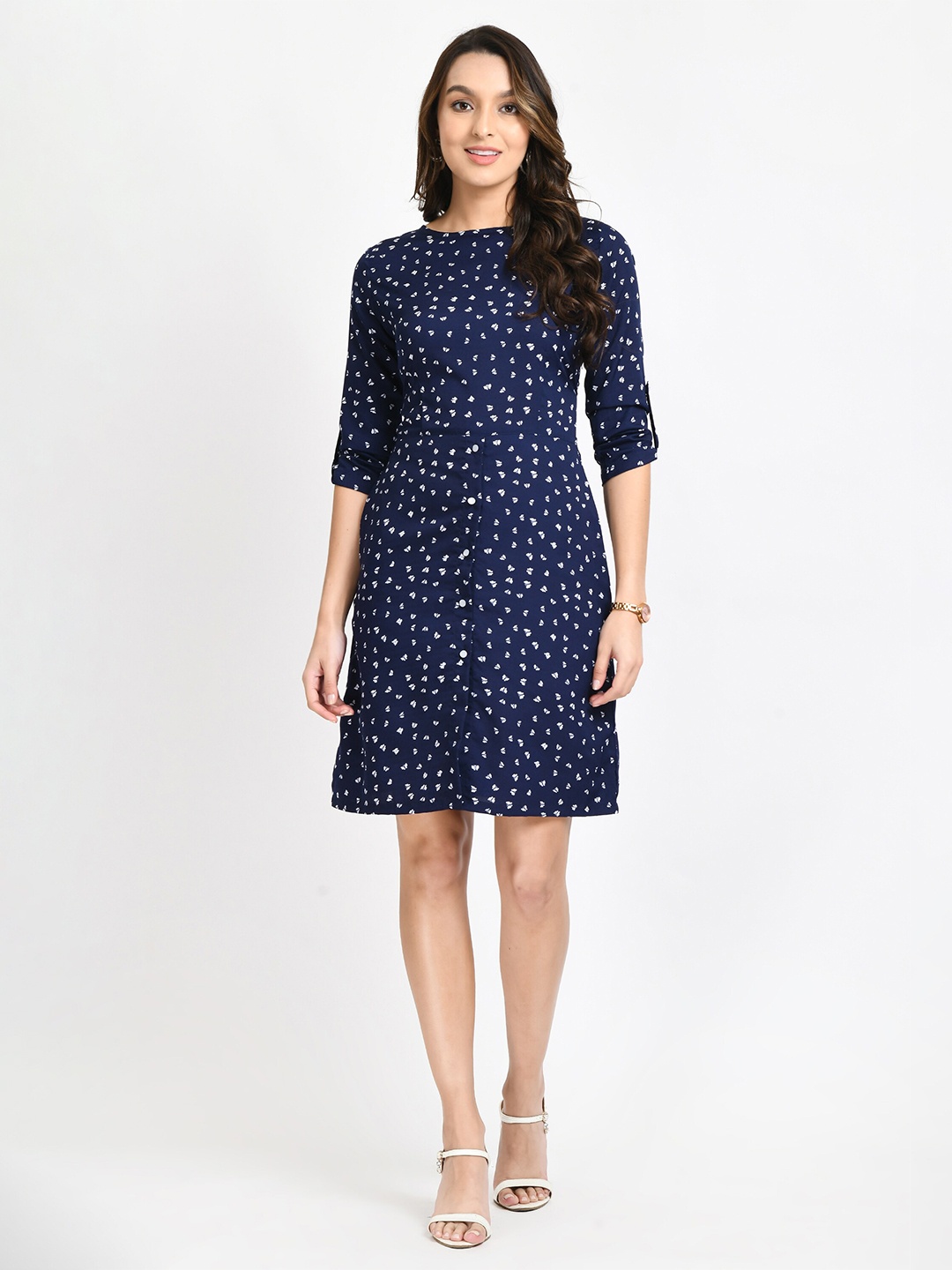 

V&M Printed Crepe Sheath Dress, Navy blue