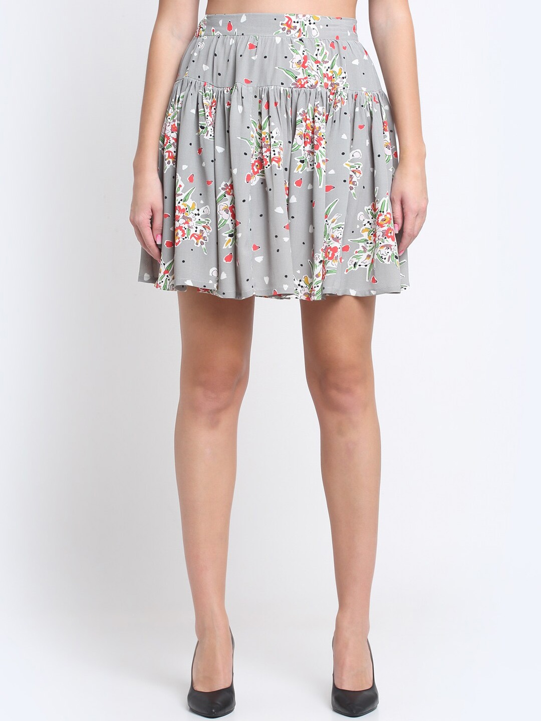 

SiaVira Floral Printed Flared Mini Skirts, Grey