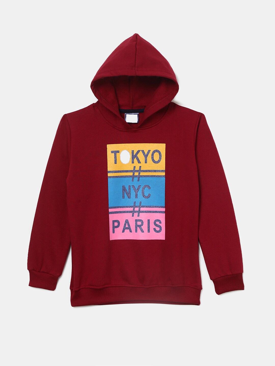 

V-Mart Girls Printed Hooded Sweatshirt, Maroon