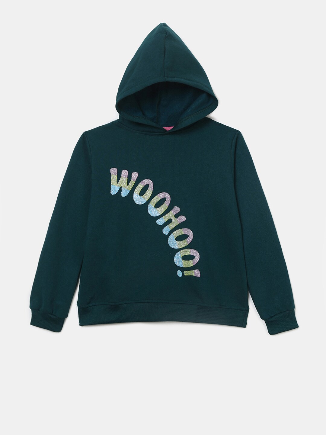 

V-Mart Girls Printed Hooded Sweatshirt, Green