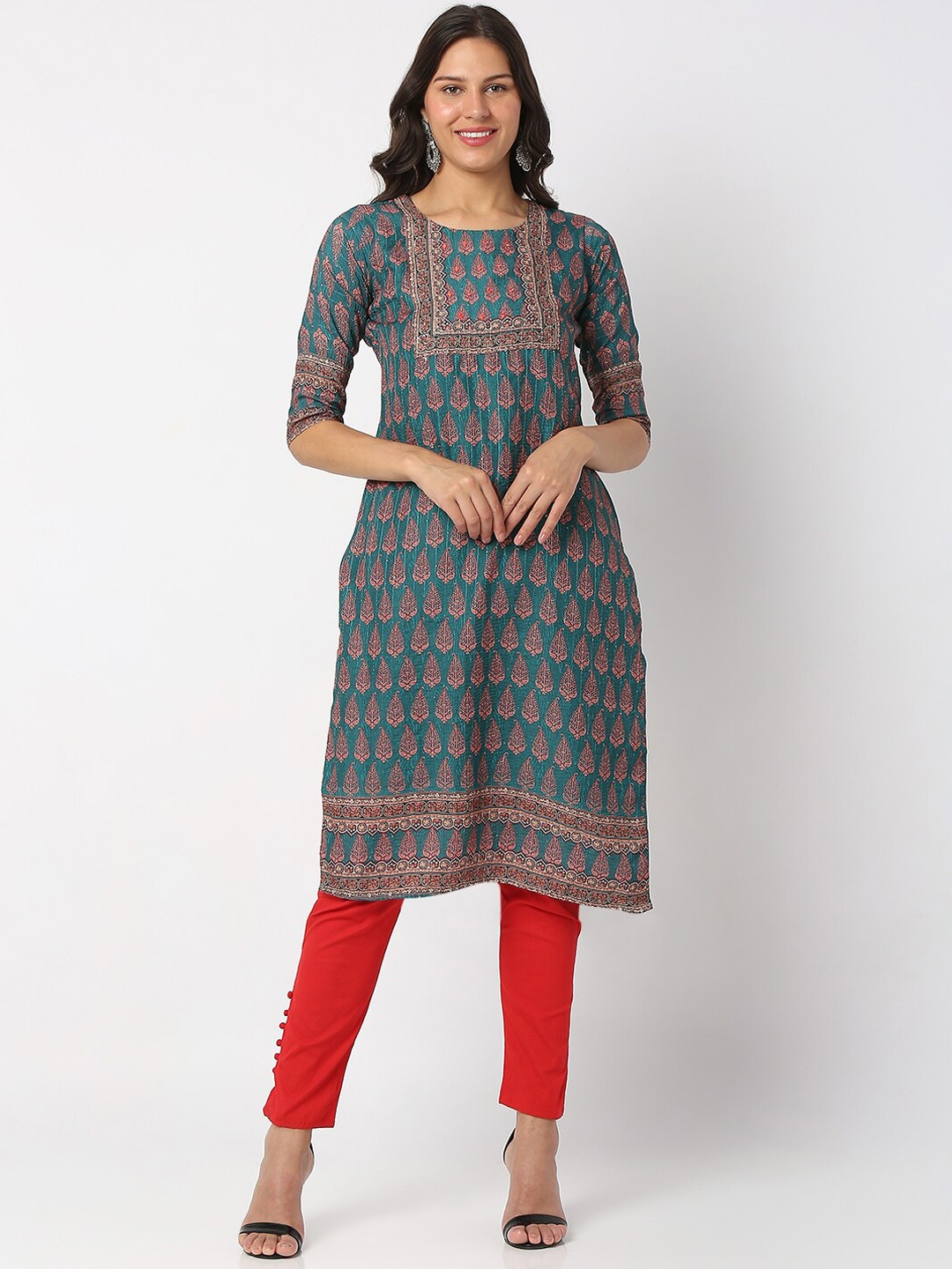 

SALWAR STUDIO Ethnic Motifs Printed Cotton Kurta, Green