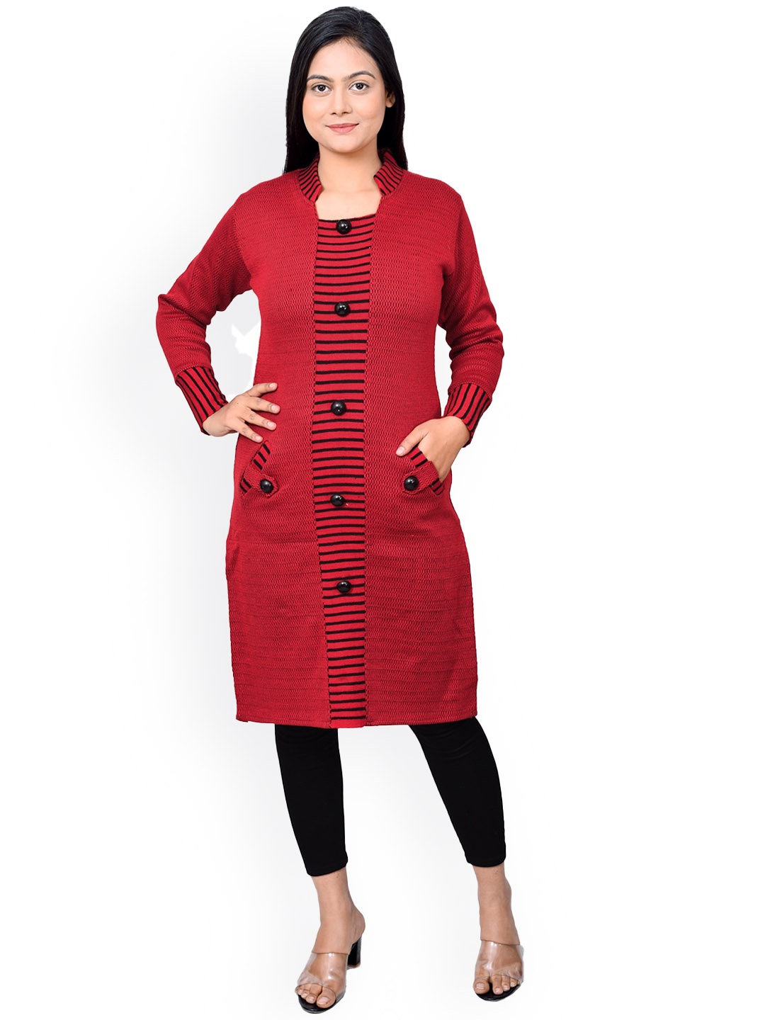 

ahhaaaa Striped Handloom Kurta, Red