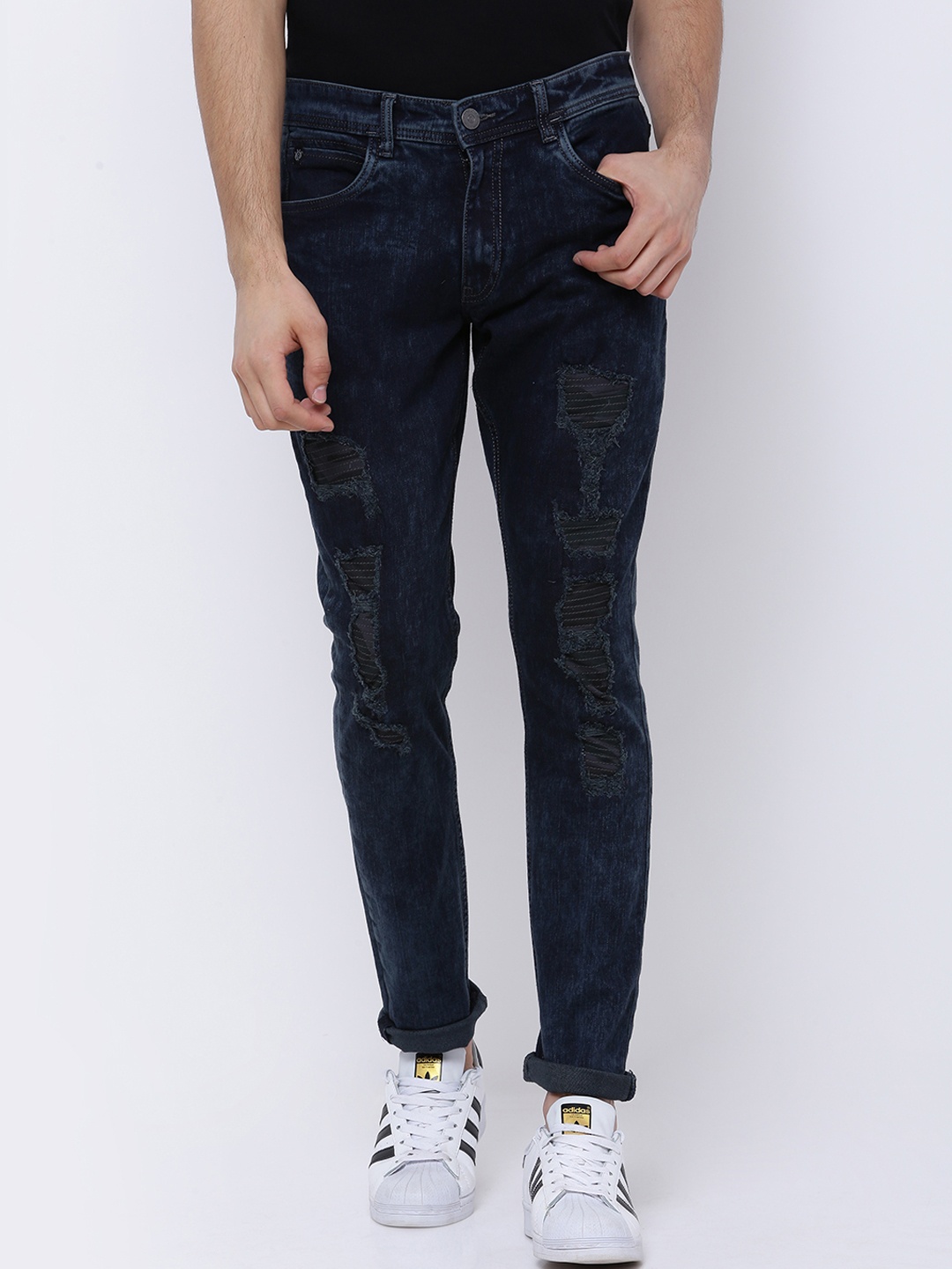 

LOCOMOTIVE Men Blue Slim Fit Mid-Rise Highly Distressed Stretchable Jeans