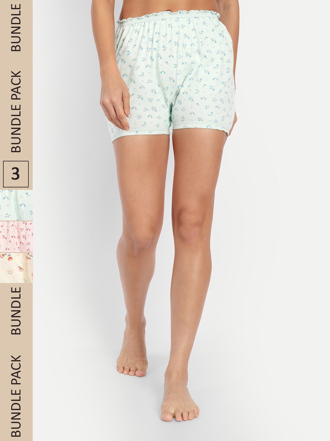 

BLAZON Women Pack of 3 Cotton Printed Lounge Shorts, Sea green