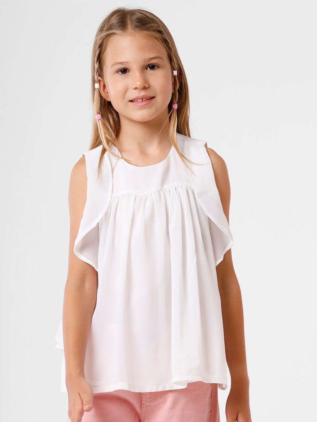 

KATE & OSCAR Girls Ruffle Georgette Top, White