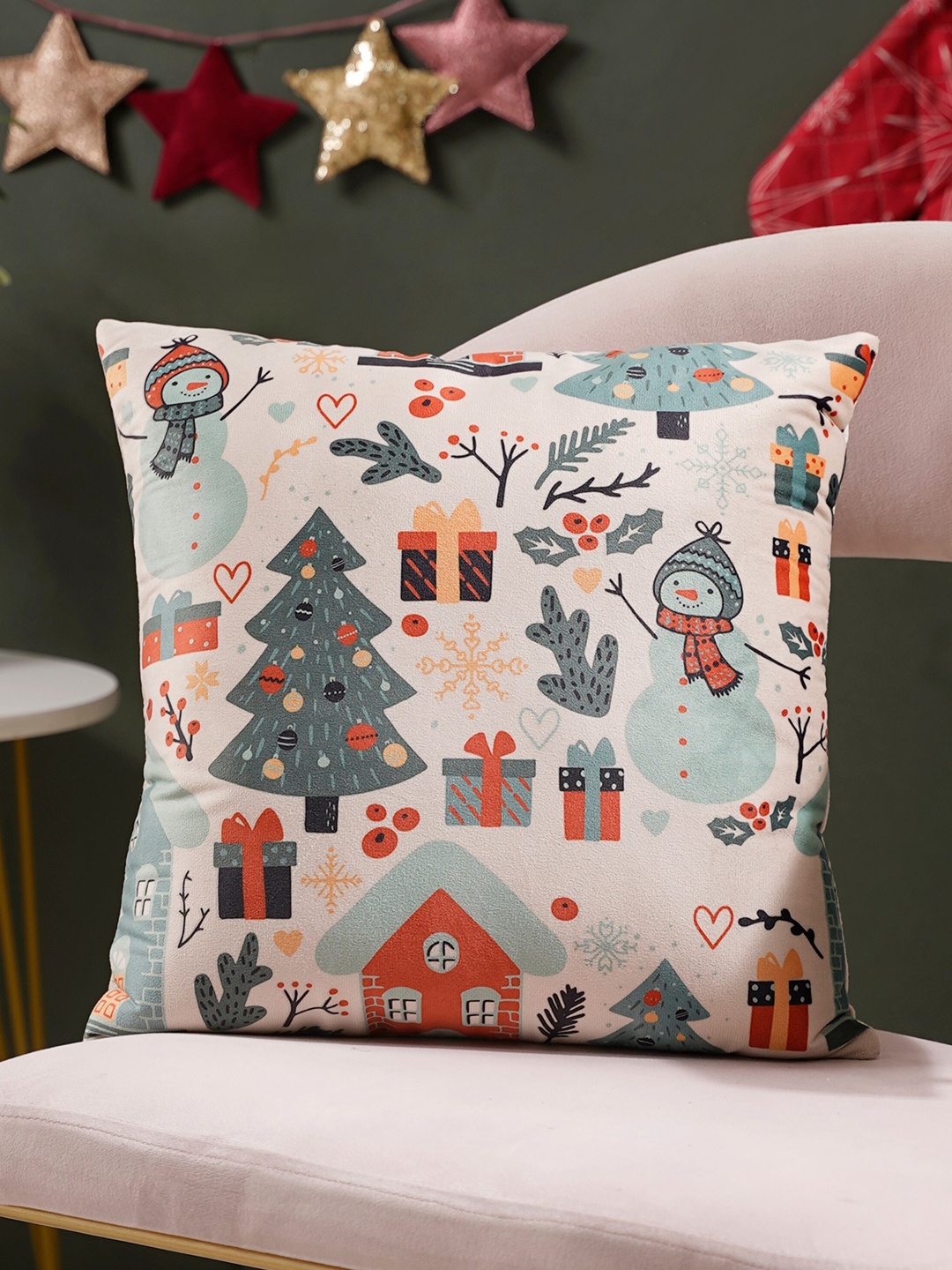 

Nestasia White & Green Cartoon Characters Velvet Square Cushion Covers