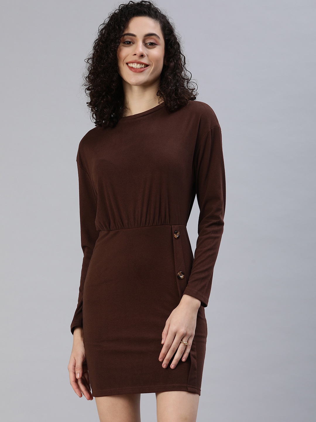 

London Rag Solid Bodycon Mini Dress, Coffee brown