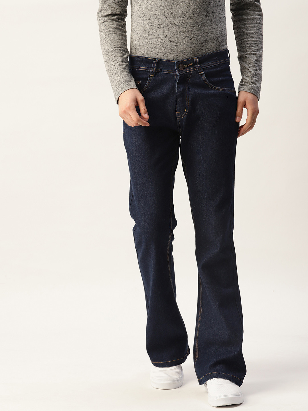 

PARIS HAMILTON Men Bootcut Bell Bottom Slim Fit Clean Look Stretchable Jeans, Navy blue