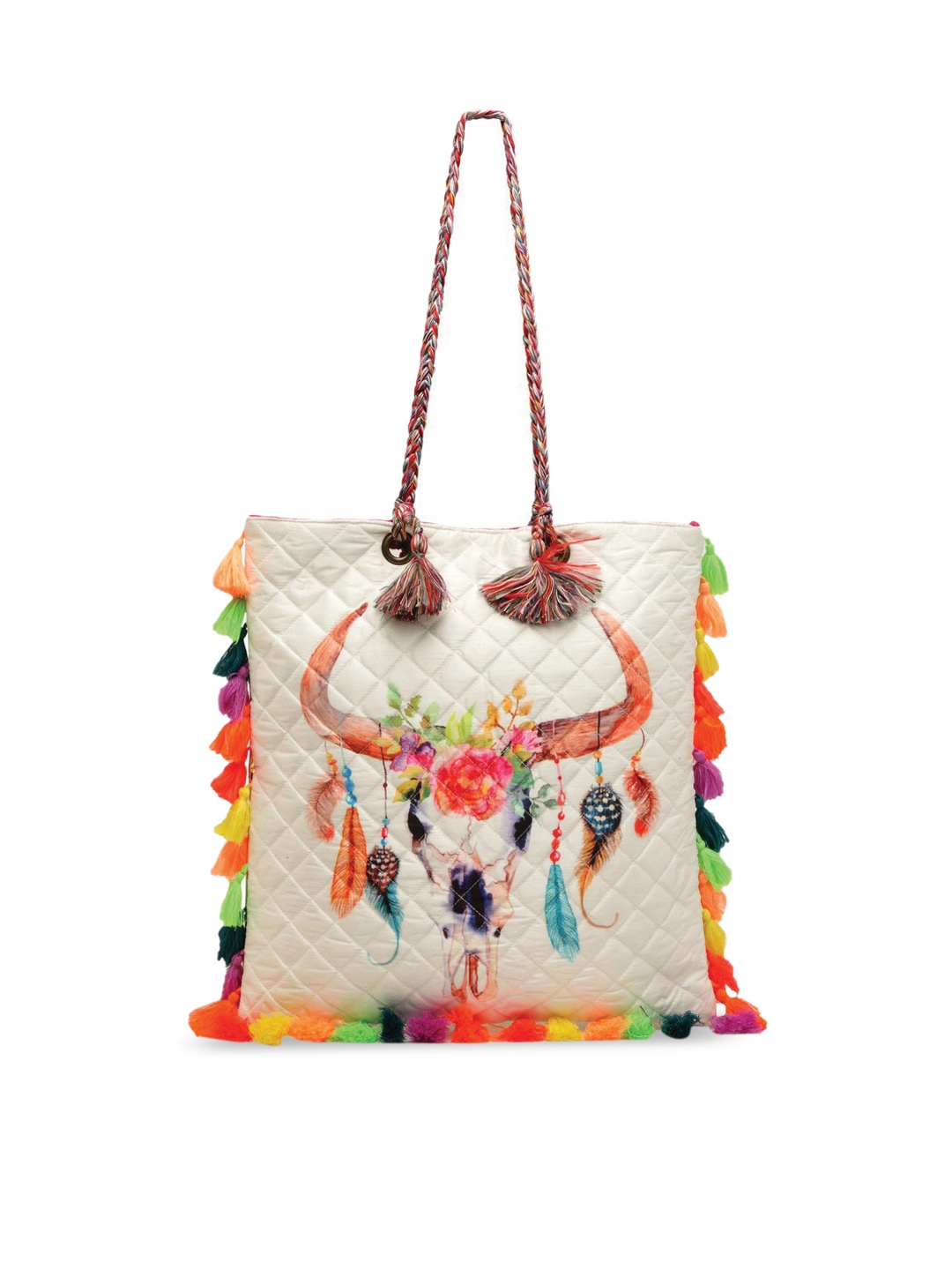 

The House of Tara Printed PU Structured Tote Bag with Quilted, Multi