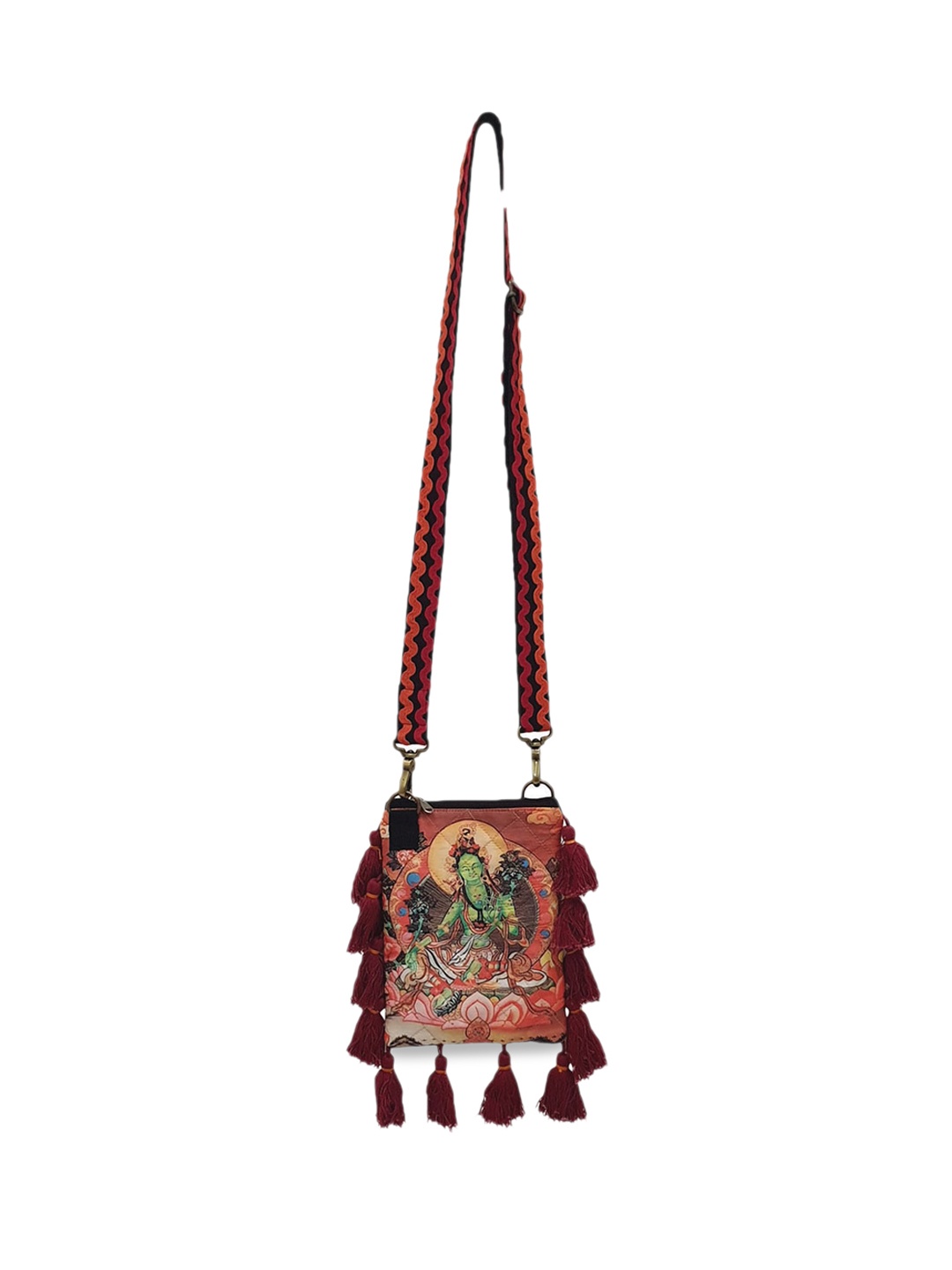 

The House of Tara Ethnic Motifs Structured with Tasselled Sling Bag, Brown