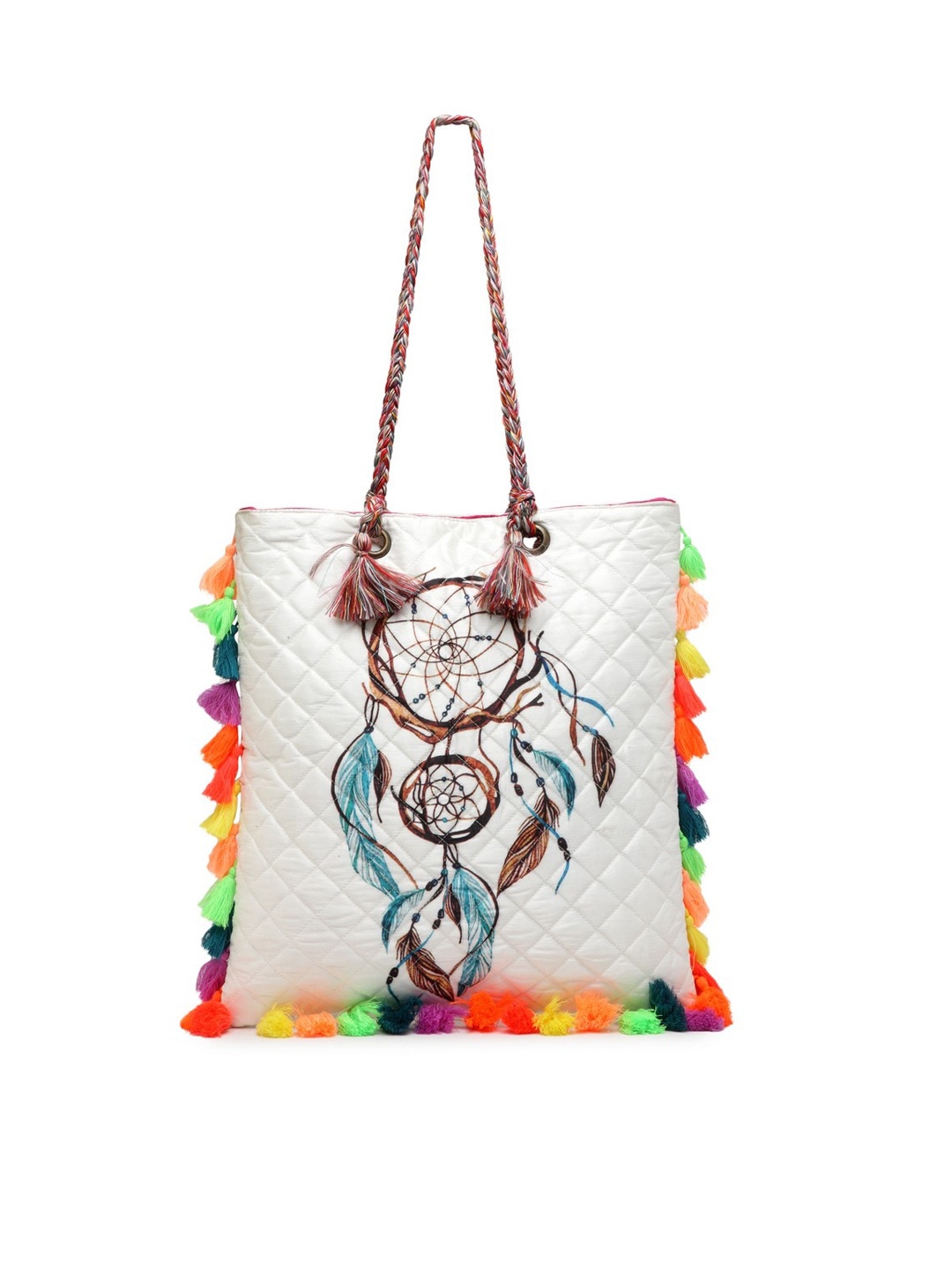 

The House of Tara White Printed PU Shopper Quilted Tote Bag
