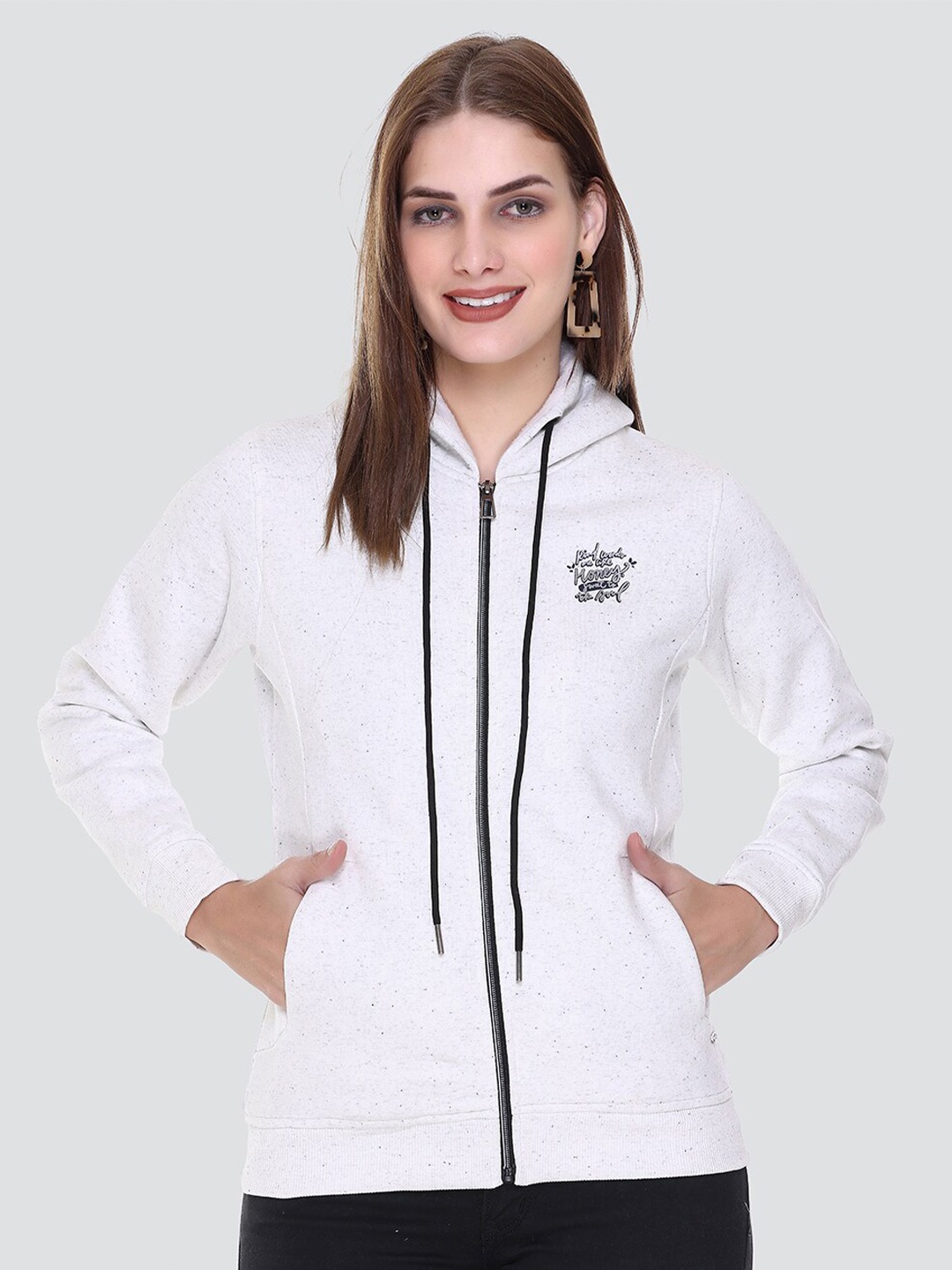 

PEPLS Women Cotton Fleece Hooded Girlish Sweatshirt, Off white