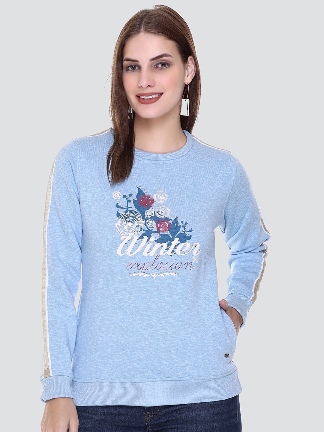 

PEPLS Women Printed Cotton Fleece Girlish Sweatshirt, Blue