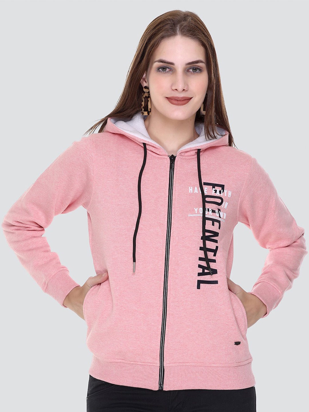 

PEPLS Women Printed Cotton Fleece Hooded Girlish Sweatshirt, Pink