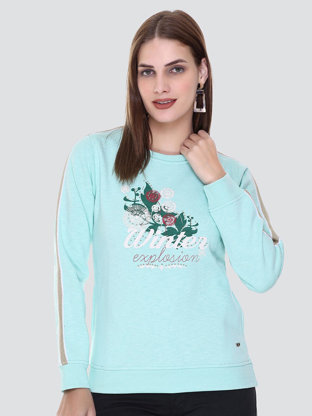 

PEPLS Women Printed Cotton Fleece Girlish Sweatshirt, Green