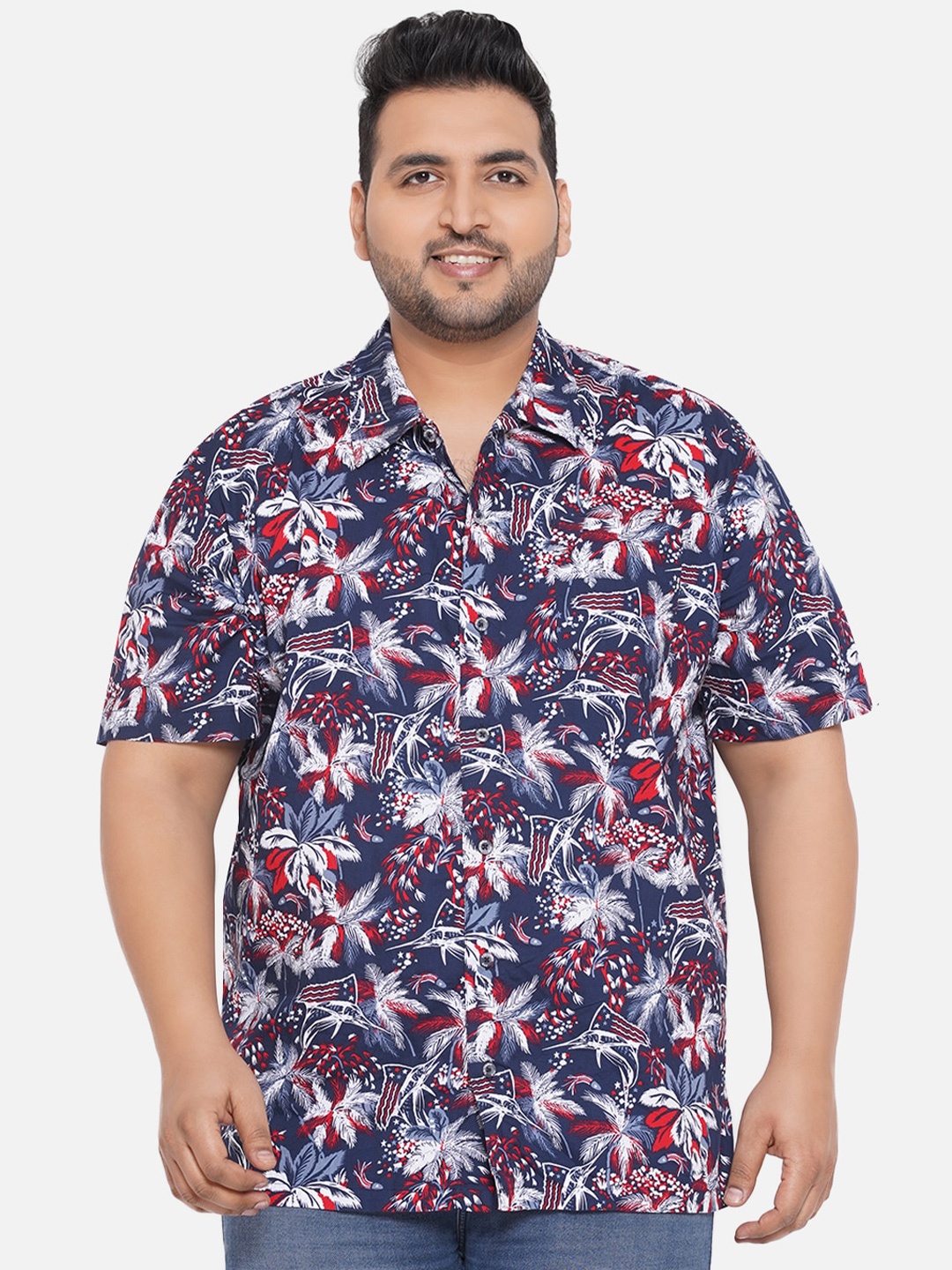 

Santonio Men Plus Size Cotton Comfort Floral Printed Casual Shirt, Blue