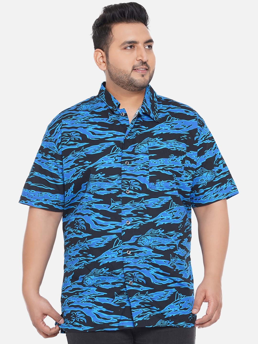 

Santonio Men Plus Size Cotton Comfort Printed Casual Shirt, Blue