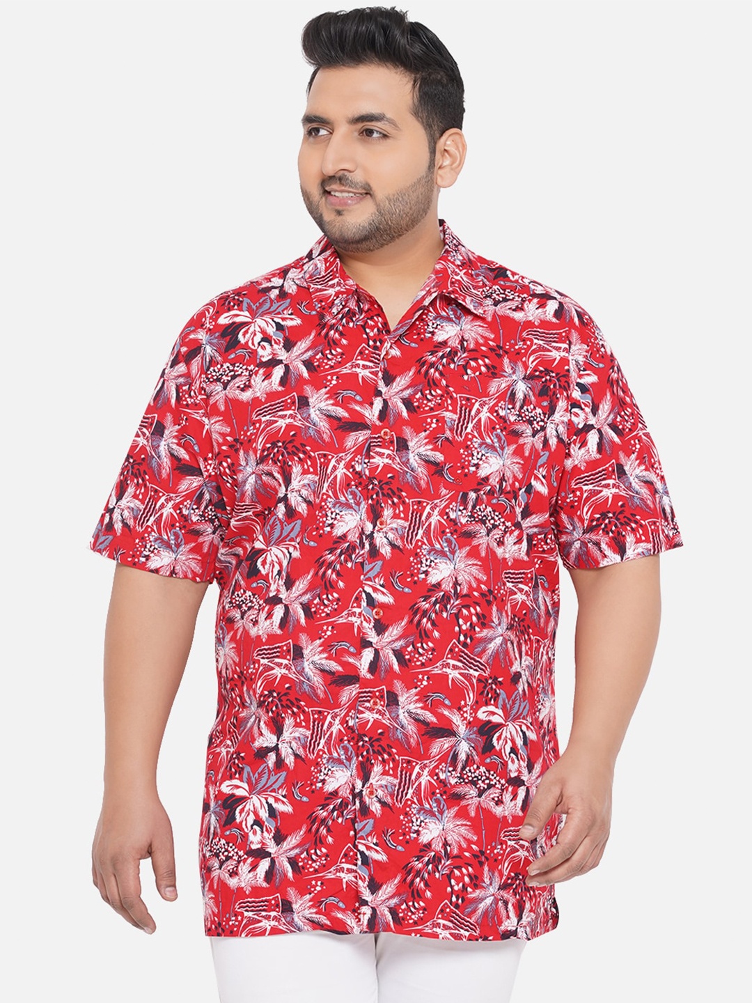 

Santonio Men Plus Size Cotton Comfort Floral Printed Casual Shirt, Red