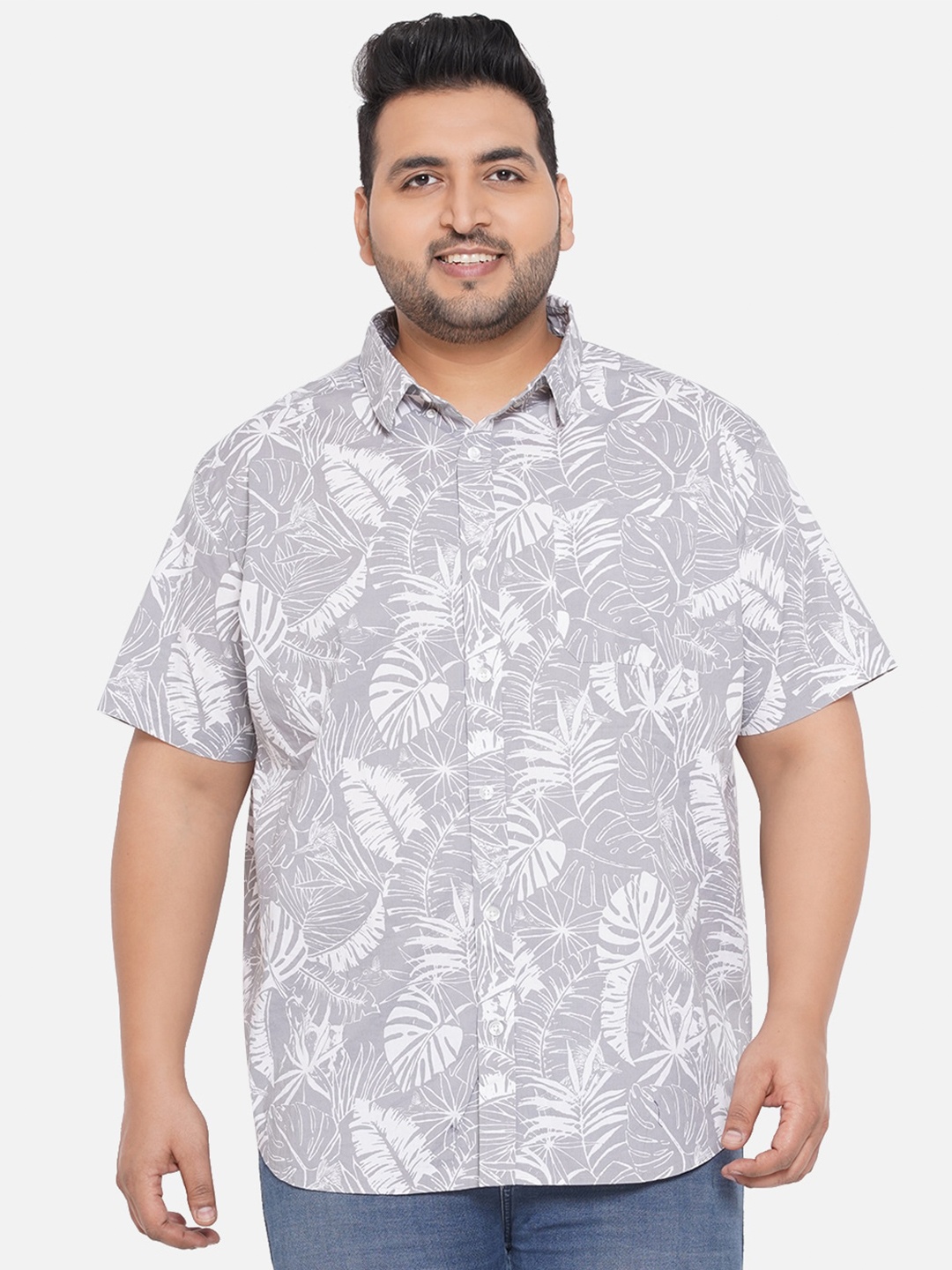 

Santonio Men Comfort Floral Printed Cotton Casual Shirt, Grey