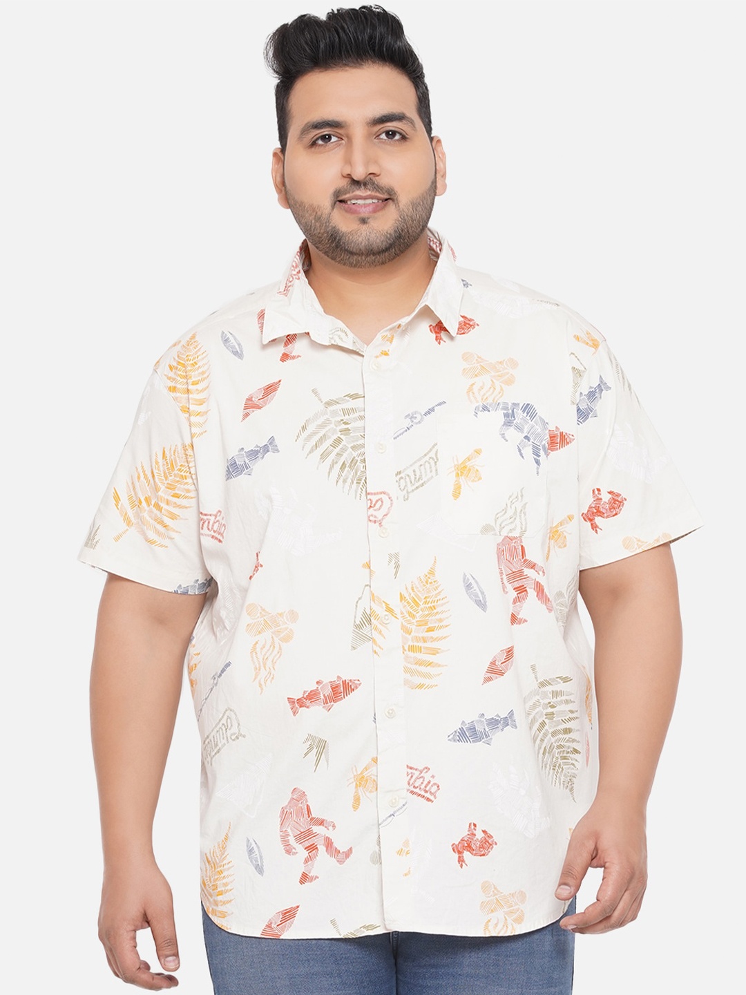 

Santonio Men Plus Size Comfort Printed Cotton Casual Shirt, Off white