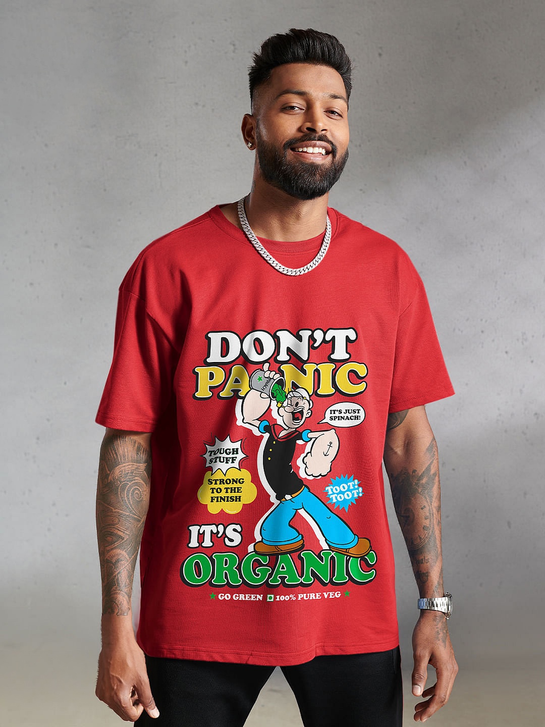 

The Souled Store Men Typography Printed Applique Cotton Oversized T-Shirt, Red