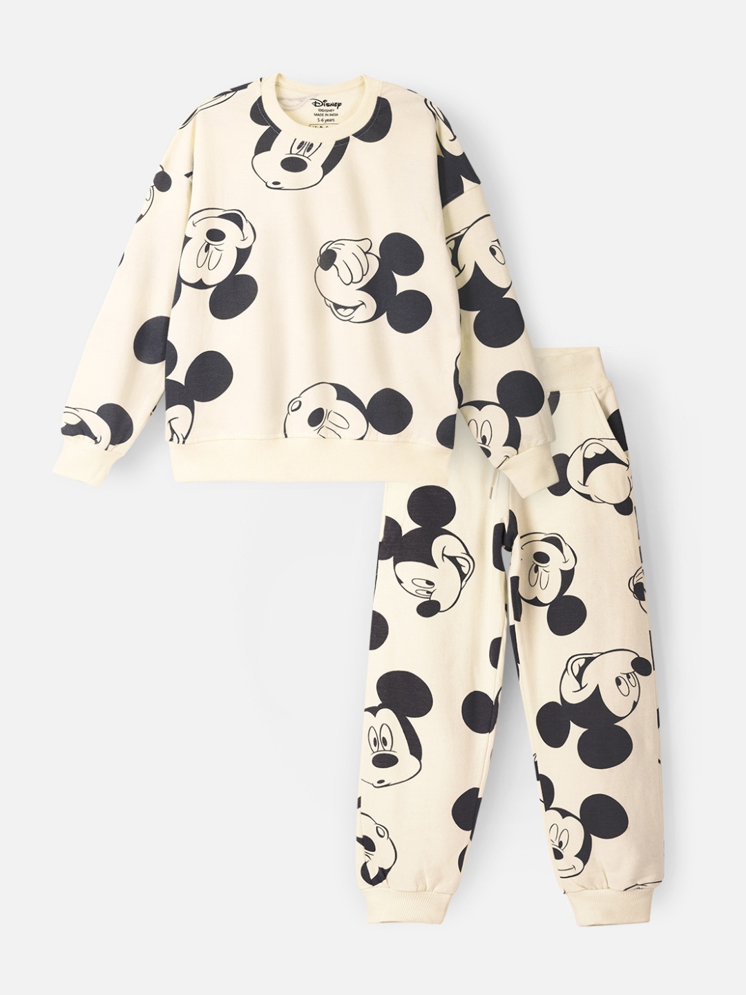 

Nap Chief Kids Mickey Mouse Printed Sweatshirt with Joggers Set, Off white
