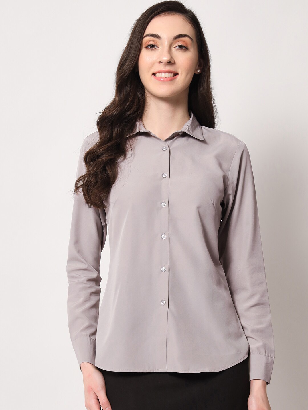 

Fbella Women Tailored Fit Spread Collar Casual Shirt, Grey