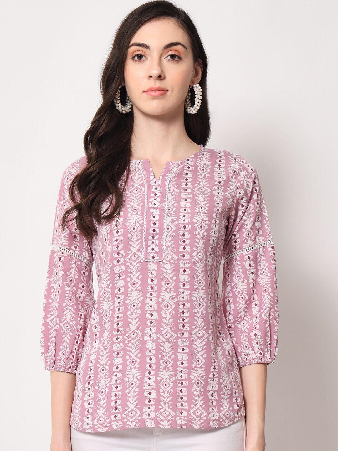 

Fbella Women Print Crepe Top, Pink