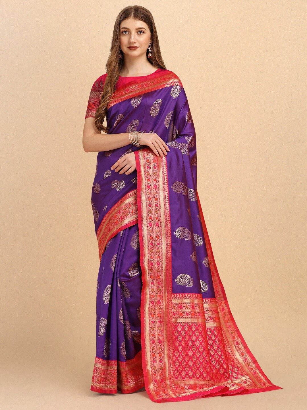 

Naishu Trendz Ethnic Motifs Zari Pure Silk Kanjeevaram Saree, Purple