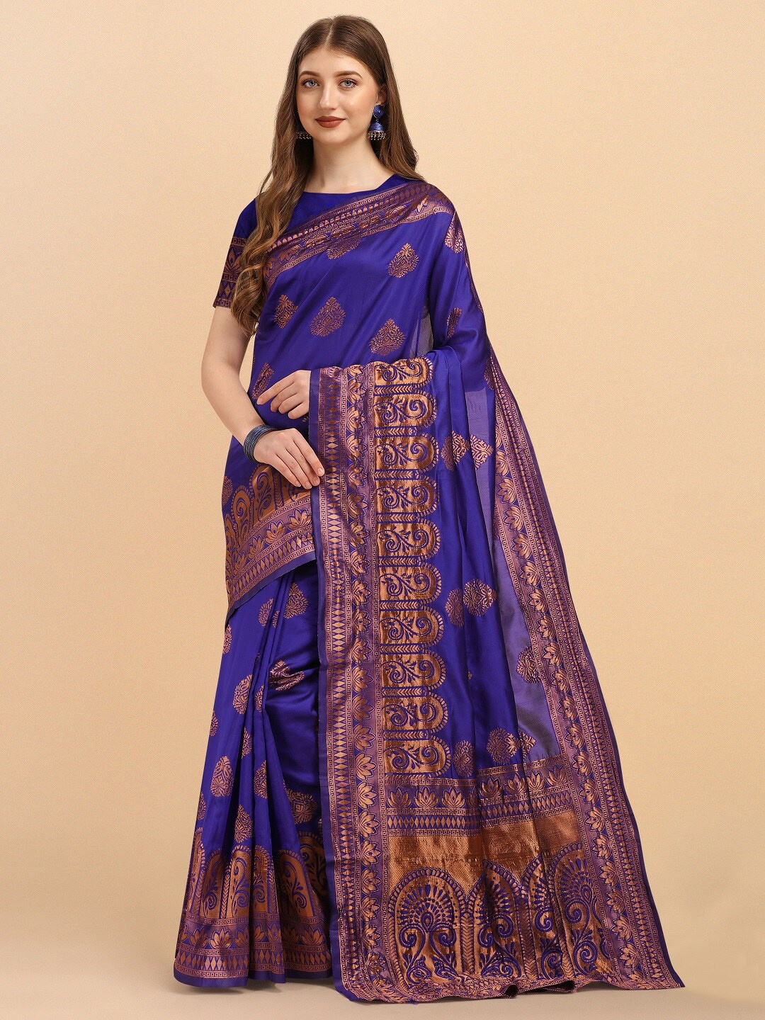 

Naishu Trendz Ethnic Motifs Zari Pure Silk Kanjeevaram Saree, Violet