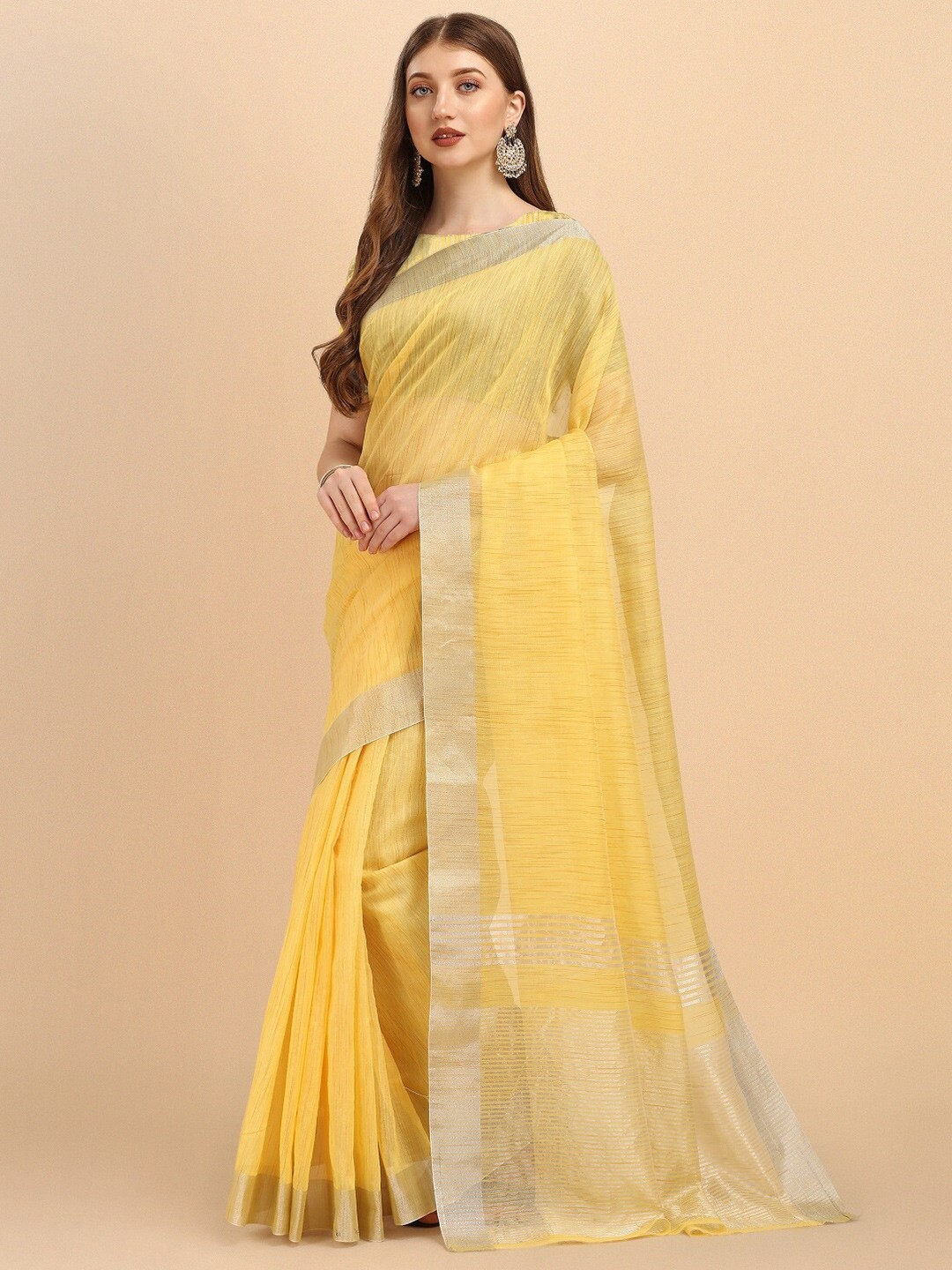

Naishu Trendz Woven Design Zari Pure Silk Kanjeevaram Saree, Yellow