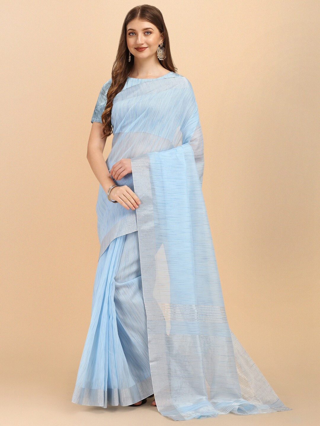 

Naishu Trendz Woven Design Zari Pure Silk Kanjeevaram Saree, Turquoise blue