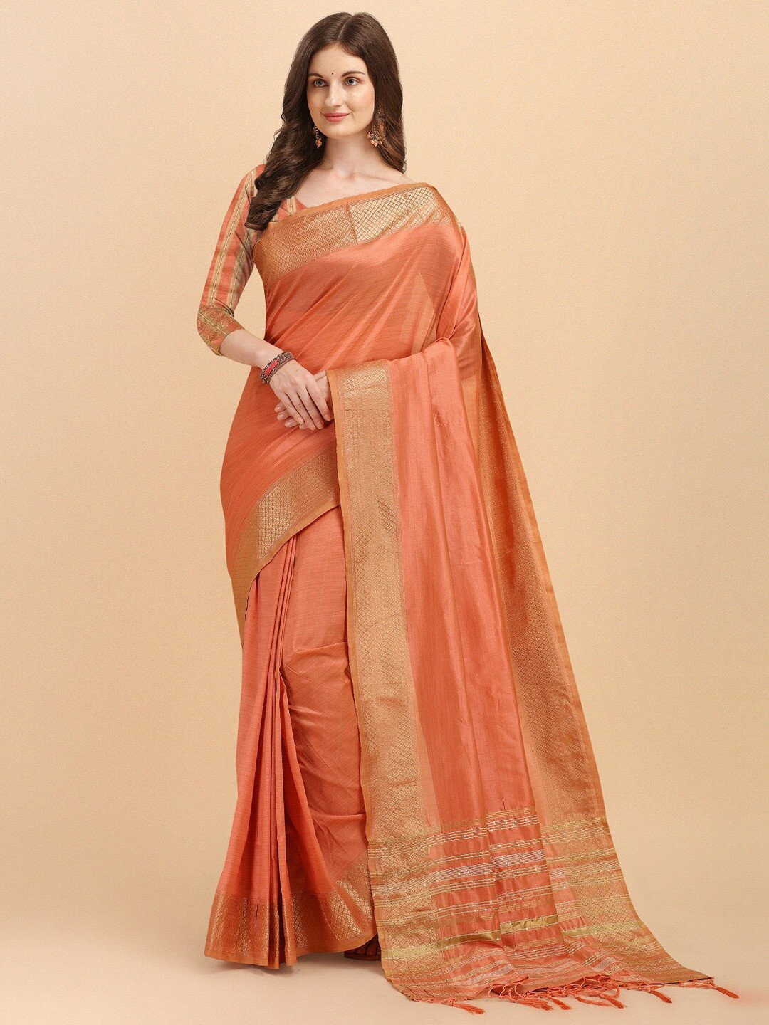 

Naishu Trendz Zari Pure Silk Kanjeevaram Saree, Orange