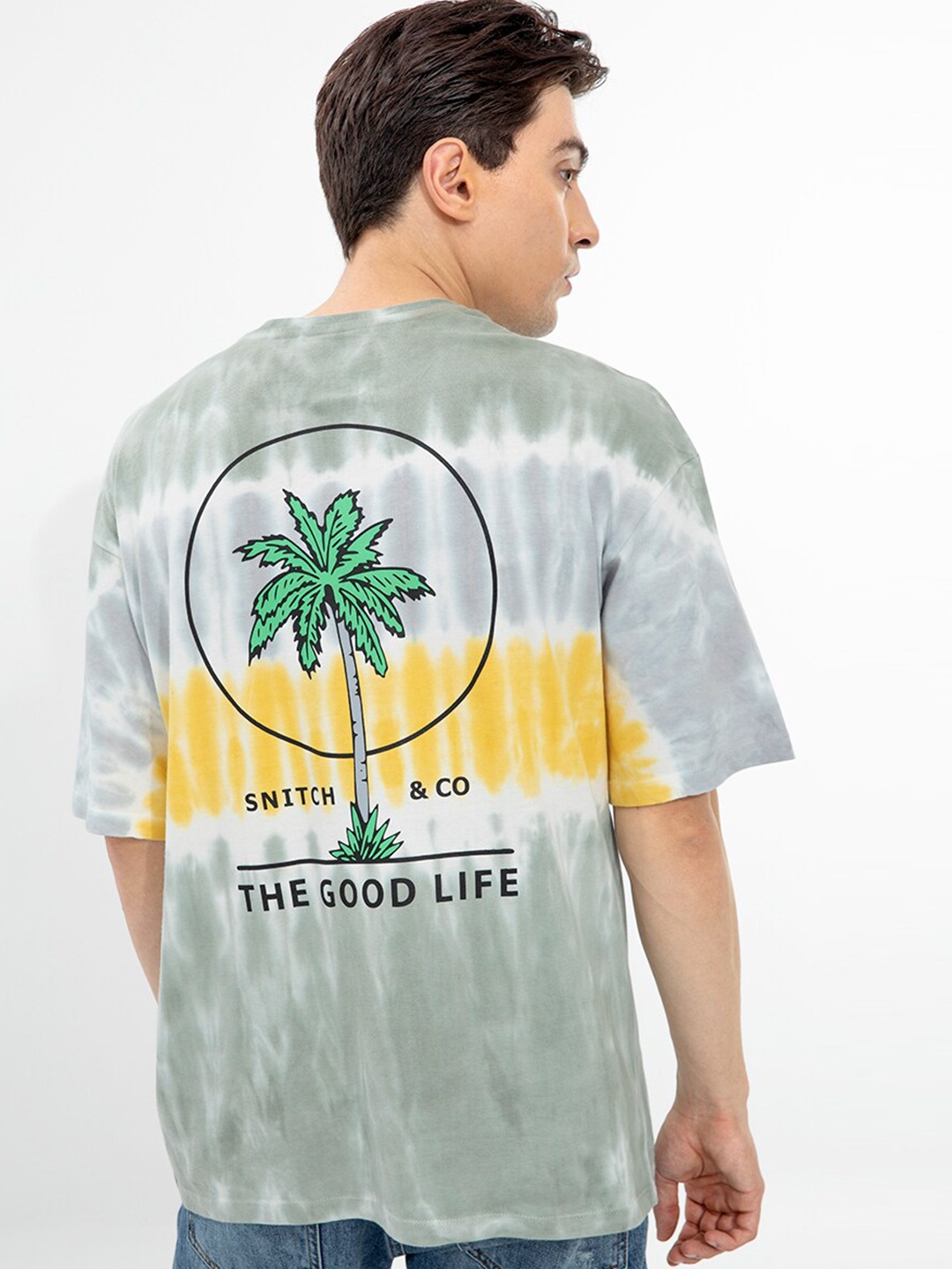

Snitch Men Tie and Dye Printed T-shirt, Grey