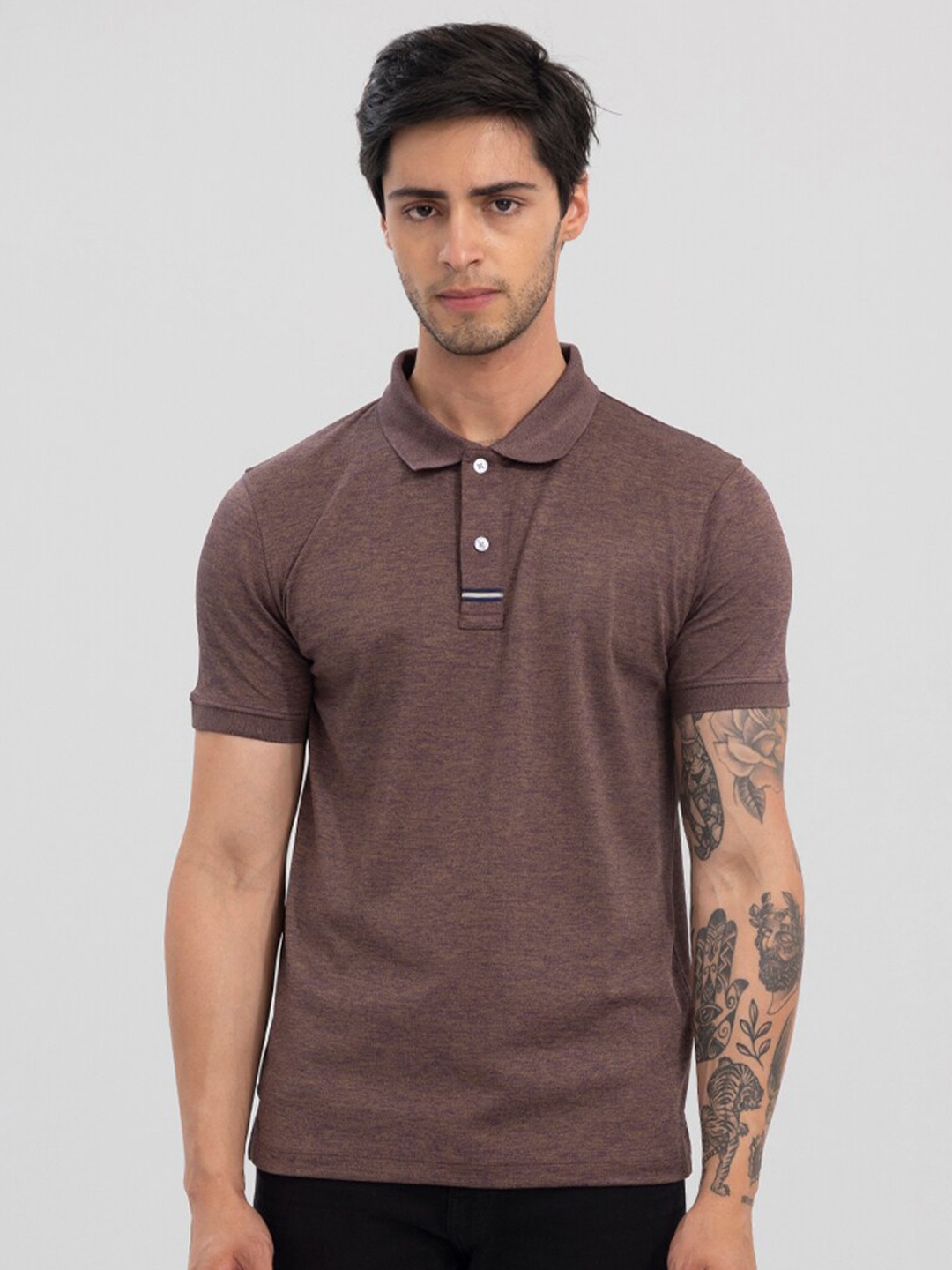 

Snitch Men Polo Collar Slim Fit T-shirt, Brown