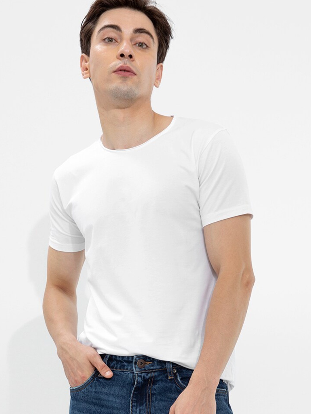 

Snitch Men Slim Fit Cotton T-shirt, White