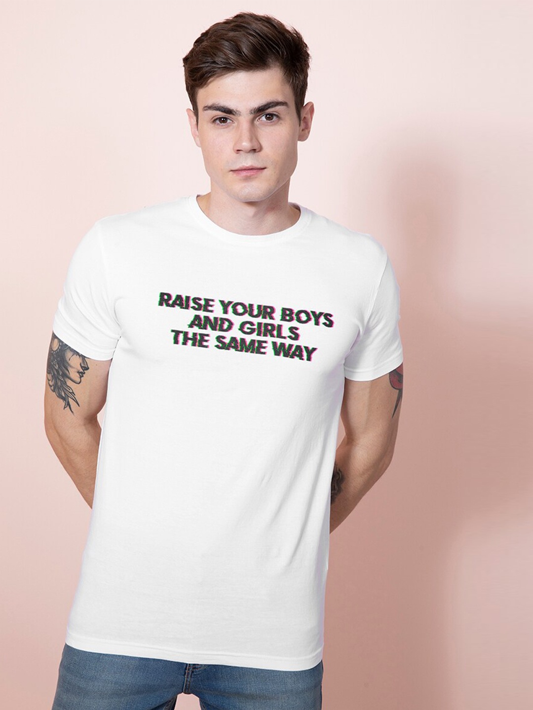 

Snitch Men Typography Printed Slim Fit Cotton T-shirt, White