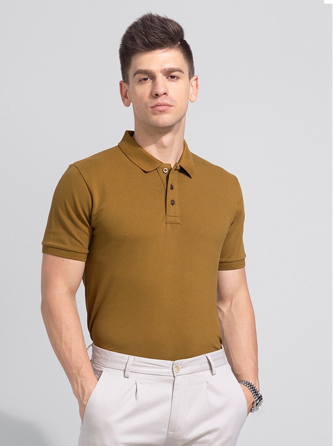 

Snitch Men Polo Collar Cotton Slim Fit T-shirt, Mustard