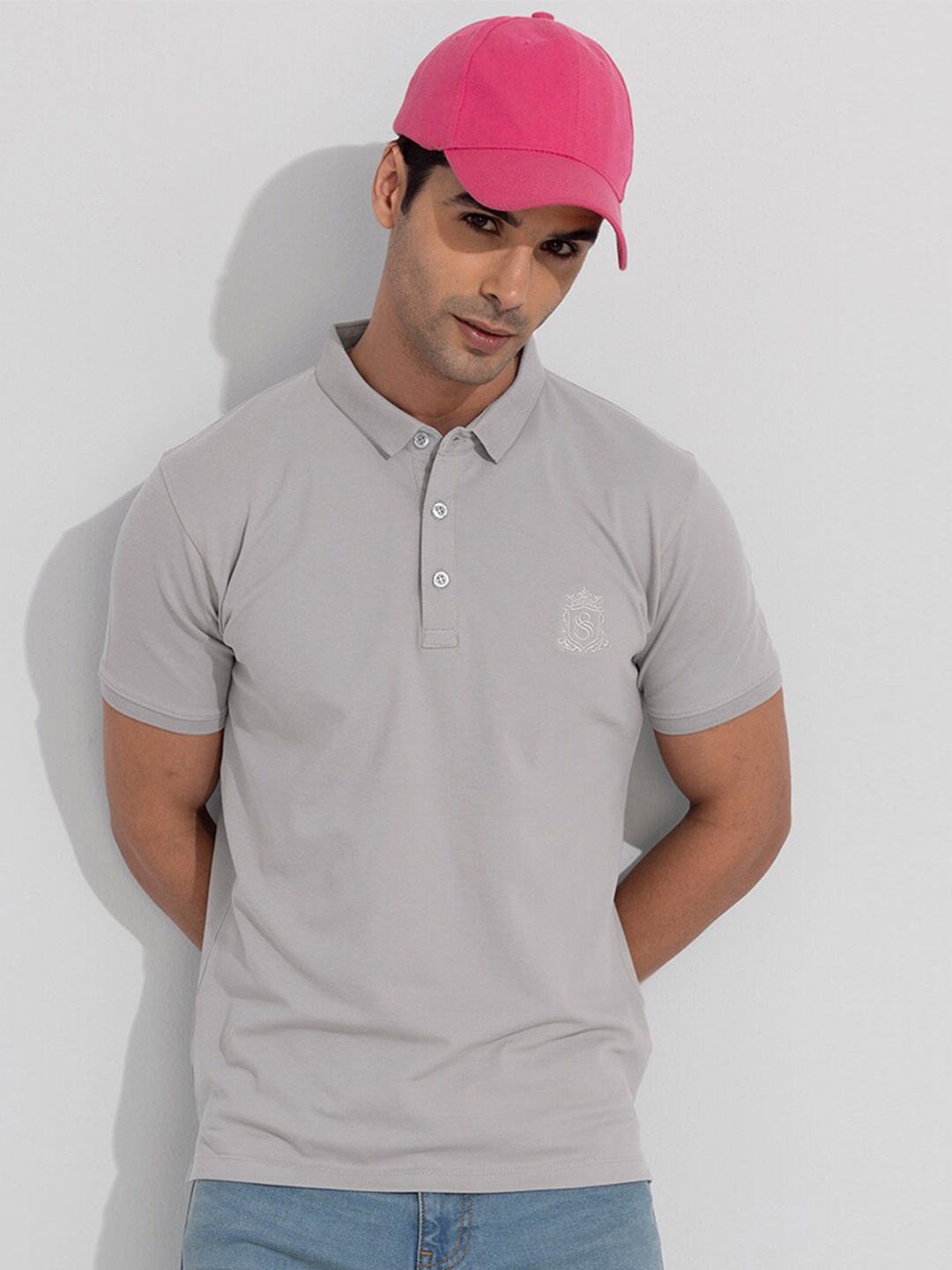 

Snitch Men Polo Collar Cotton Slim Fit T-shirt, Grey